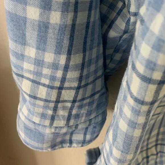 L L Bean Fleece Lined Flannel Shirt Jacket Check Plaid Blue Gray Smock Hem Sz 1X - Picture 8 of 14